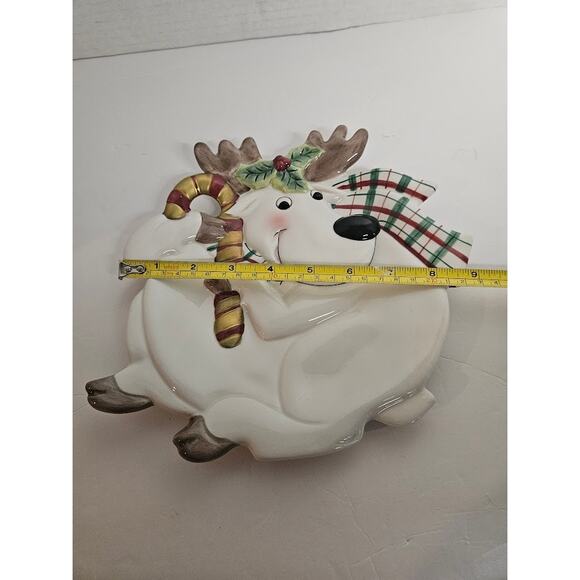 Fitz and Floyd Plaid Xmas Reindeer Canape Serving Holiday plate - Picture 6 of 7